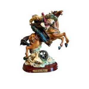 Vintage Ashley Belle Young Lad Riding Horse Resin Figurine on Wood Platform